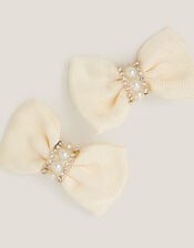 2-Pack Pearl Embellished Bow Hair Clips, Ivory (IVORY), large