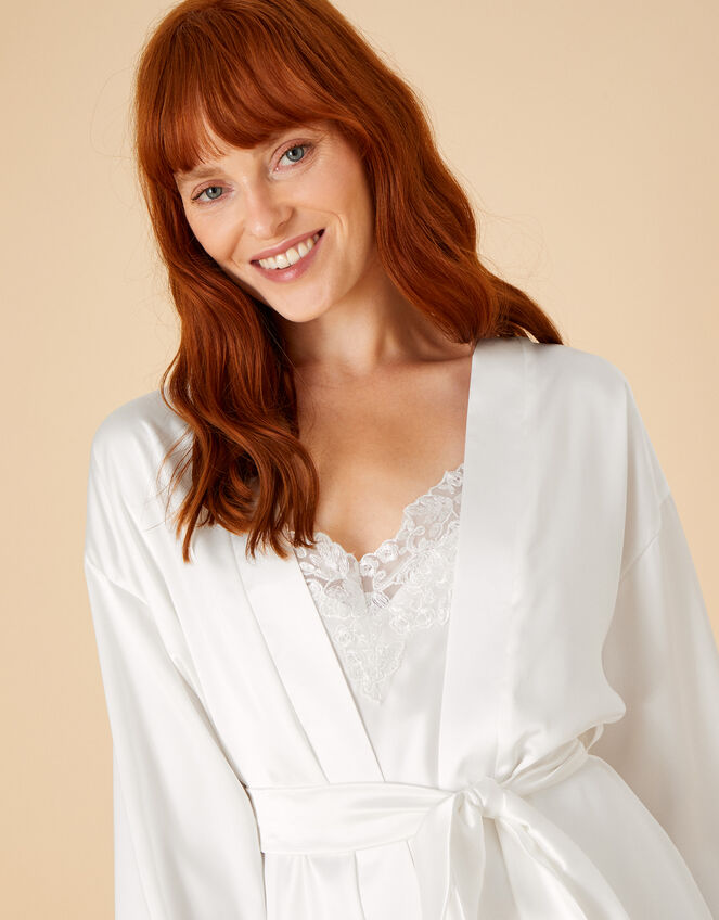 Bridal Lace Satin Robe, Ivory (IVORY), large