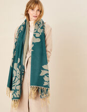 Large Floral Jacquard Scarf, , large