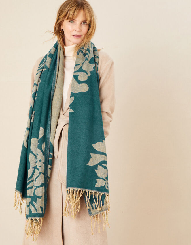 Large Floral Jacquard Scarf, , large