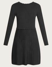 Tie Back Scallop Neck Dress, Black (BLACK), large