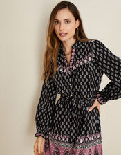 Heritage Print Short Shirt Dress, Black (BLACK), large
