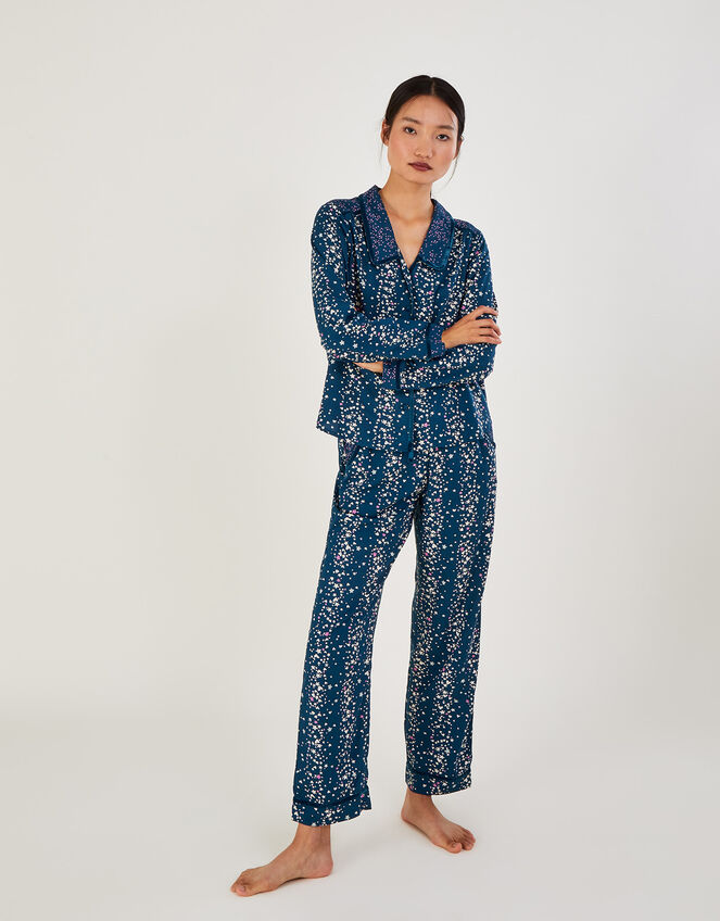 Star Stripe Print Pyjama Set in LENZING™ ECOVERO™ , Teal (TEAL), large