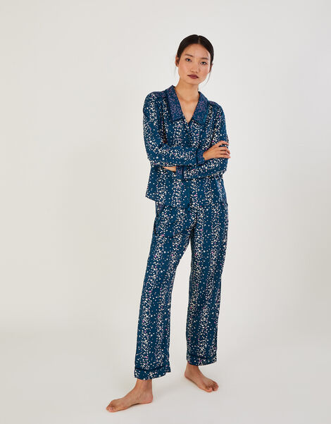 Star Stripe Print Pyjama Set in LENZING™ ECOVERO™  Teal, Teal (TEAL), large