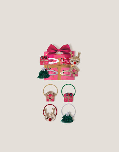 8-Pack Sparkly Christmas Hair Ties & Clips, , large