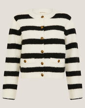 Samantha Stripe Fuzzy Cardigan, Ivory (IVORY), large