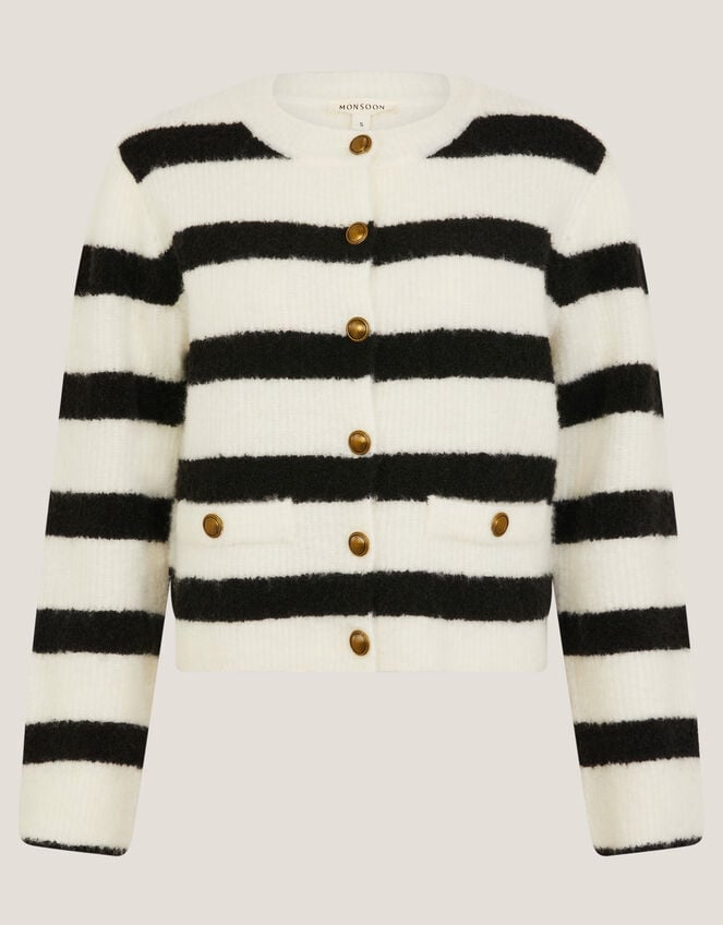 Samantha Stripe Fuzzy Cardigan, Ivory (IVORY), large