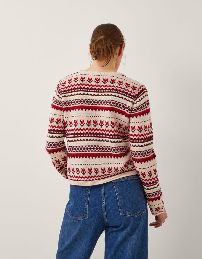 Juno Floral Fair Isle Cardigan, Ivory (IVORY), large