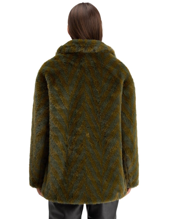 Scotch and Soda A-Line Chevron Faux Fur Coat, Green (OLIVE), large