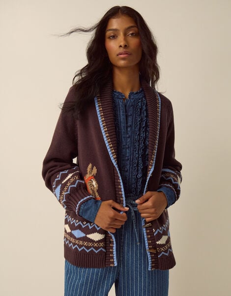 Harper Horse Cardigan, Brown (CHOCOLATE), large