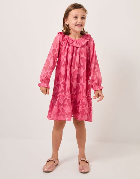 Floral Burnout Long Sleeve Dress, Pink (PINK), large