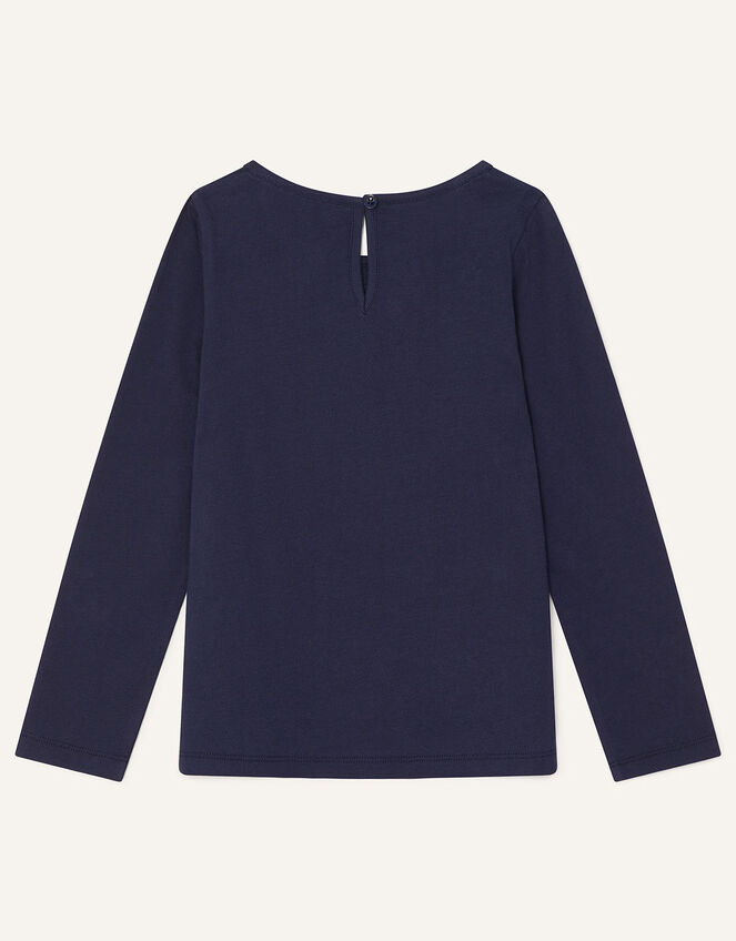 Gem Flower Neckline Top, Blue (NAVY), large