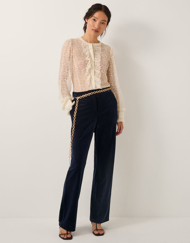 Mila Straight Velvet Trousers, Blue (MIDNIGHT), large