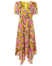 Rachel Floral Hanky Hem Dress, Yellow (OCHRE), large