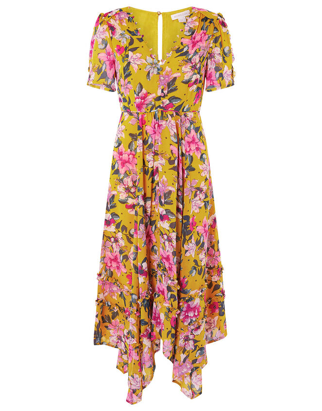 Rachel Floral Hanky Hem Dress, Yellow (OCHRE), large