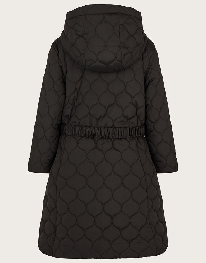 Longline Quilted Coat with Hood, Black (BLACK), large