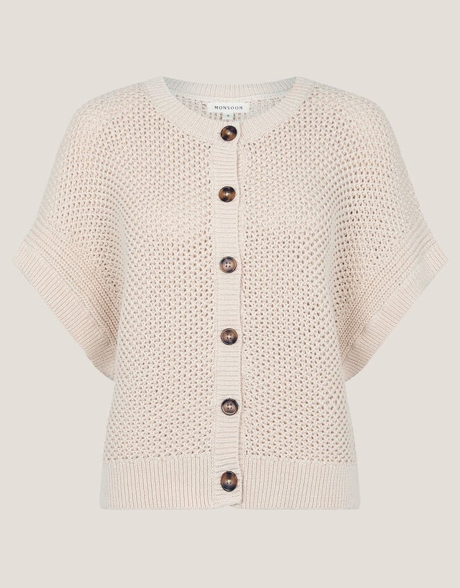 Saya Crochet Short Sleeve Cardigan, Ivory (IVORY), large