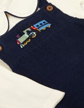 Newborn Train Embroidered Top & Corduroy Dungarees Set , Blue (NAVY), large