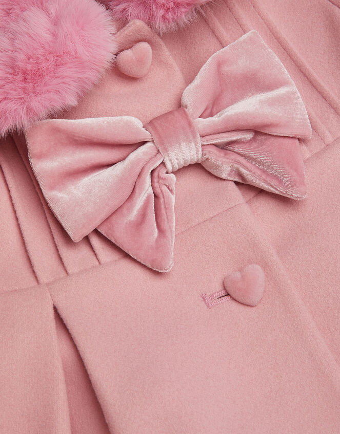 Baby Faux Fur Collar Bow Coat, Pink (PINK), large