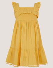Floral Embroidered Frill Dress, Yellow (YELLOW), large