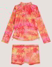 Palm Print UPF50+ Rash Vest Swim Set, Orange (ORANGE), large