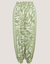 Lillie Leaf Print Harem Pants, Green (GREEN), large