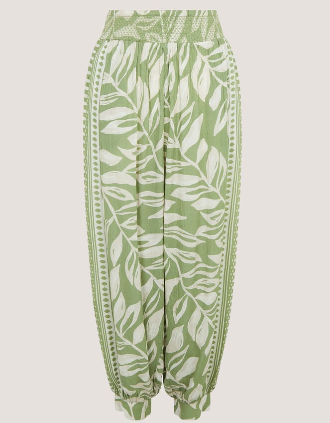 Lillie Leaf Print Harem Pants, Green (GREEN), large