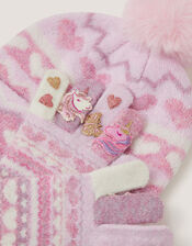 Unicorn Bobble Hat & Gloves Set, Multi (MULTI), large