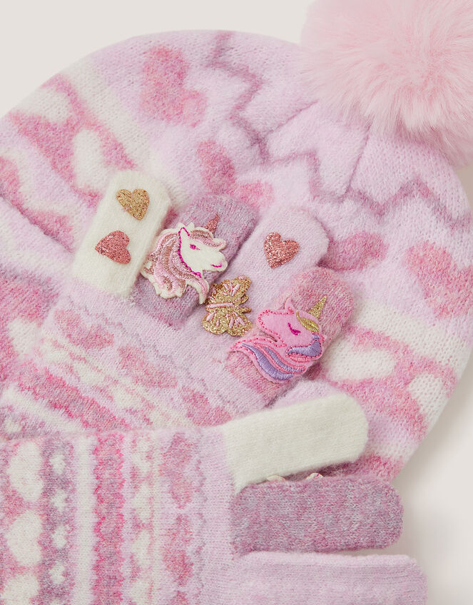 Unicorn Bobble Hat & Gloves Set, Multi (MULTI), large