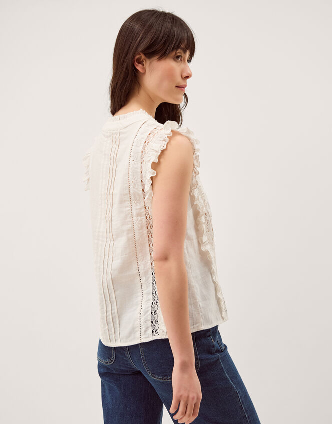 Lacy Sleeveless Broderie Top, Ivory (IVORY), large
