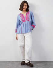 East Circe Paisley Embroidered Blouse, Blue (LIGHT BLUE), large