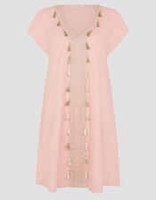 Jodie Tassel Beach Tunic Mini Dress, Pink (PINK), large