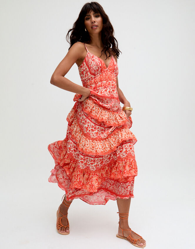Raffya Feifei Floral Ruffle Maxi Dress, Red (RED), large