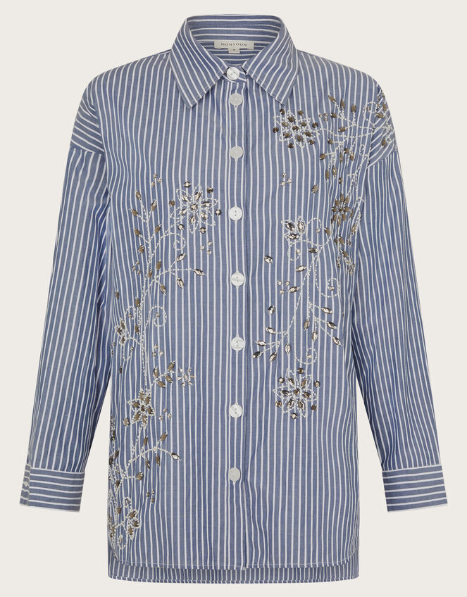 Sherry Embroidered Stripe Shirt, Blue (NAVY), large