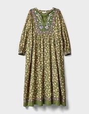 East Darney Embroidered Floral Midi Dress, Green (KHAKI), large