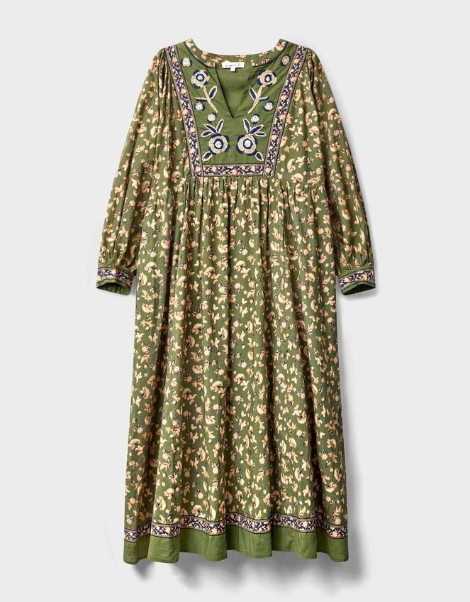 East Darney Embroidered Floral Midi Dress, Green (KHAKI), large