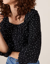 Spot Frill Blouse in Sustainable Viscose, Black (BLACK), large