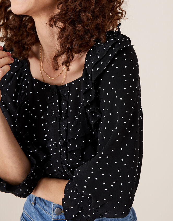 Spot Frill Blouse in Sustainable Viscose, Black (BLACK), large
