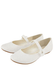 Tiana Shimmer Lace Corsage Ballerina Flats, Ivory (IVORY), large