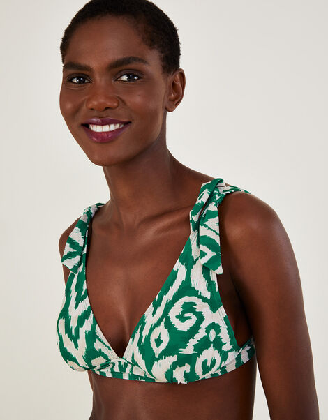 Ikat Print Bikini Top with Recycled Polyester, Green (GREEN), large