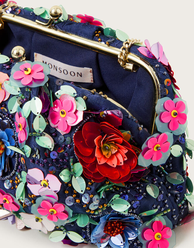 Floral Embellished Clutch Bag, , large