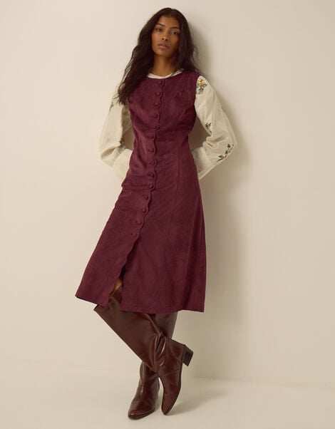 Isabel Sleeveless Faux Suede Midi Dress, Red (BURGUNDY), large