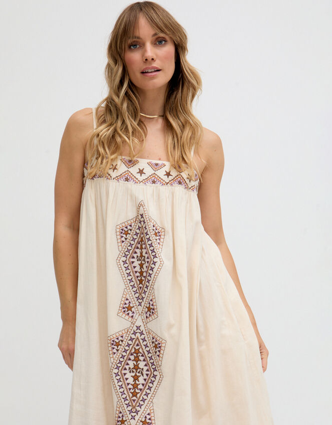 Raffya Sapphire Strappy Embroidered Maxi Dress, White (WHITE), large