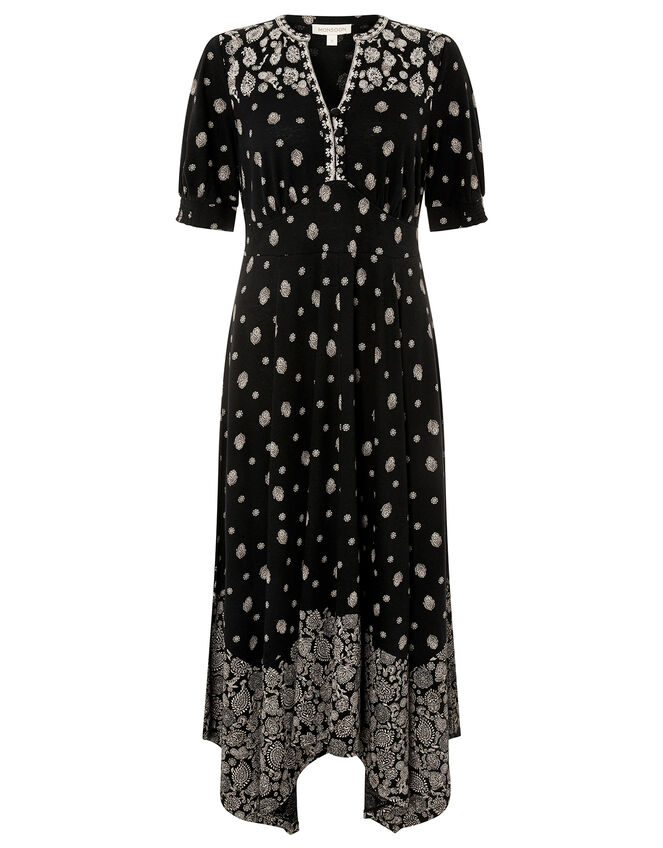 Alianna Heritage Print Hanky Hem Dress, Black (BLACK), large
