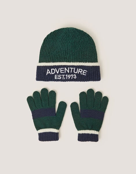 Colourblock Beanie Hat & Gloves Set, Green (GREEN), large