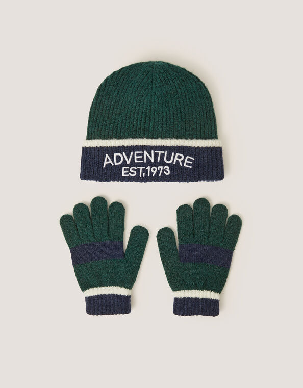 Colourblock Beanie Hat & Gloves Set, Green (GREEN), large