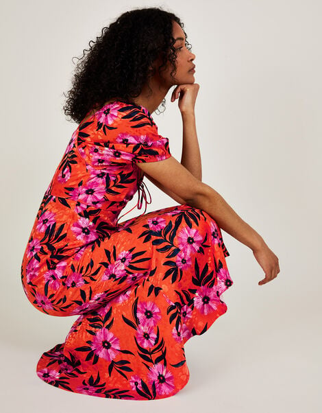 Kerry Satin Jacquard Floral Print Dress Orange, Orange (ORANGE), large