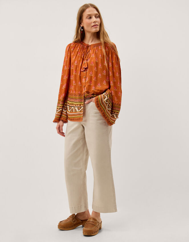 Amaya Floral Print Blouse, Orange (ORANGE), large