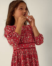 Long Sleeve Ditsy Floral Dress, Red (RED), large