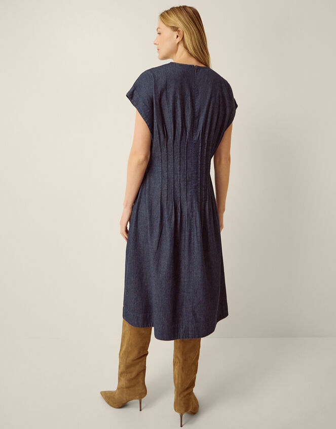 Jasmin Pleated Denim Midi Dress, Blue (DENIM BLUE), large